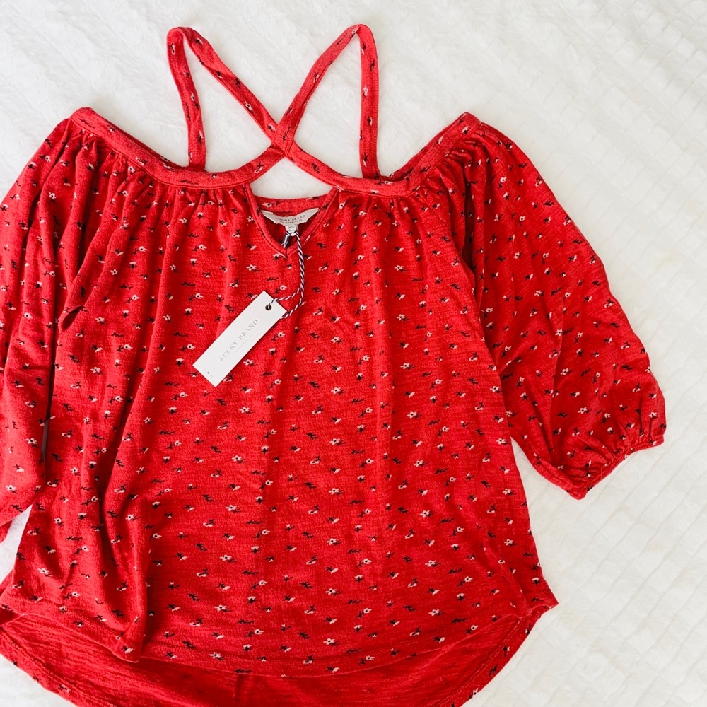 Lucky Brand // NWT ditsy floral off shoulder top - Picture 3 of 8